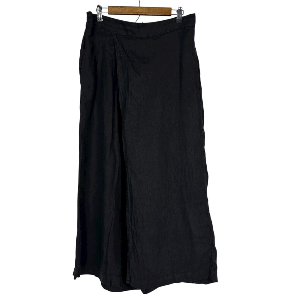 Tusso Black Wide Leg Elastic Waist Stretchy Linen Pants Lagenlook Boho Artsy 6-8